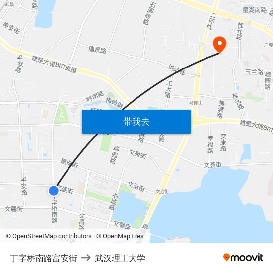 丁字桥南路富安街 to 武汉理工大学 map