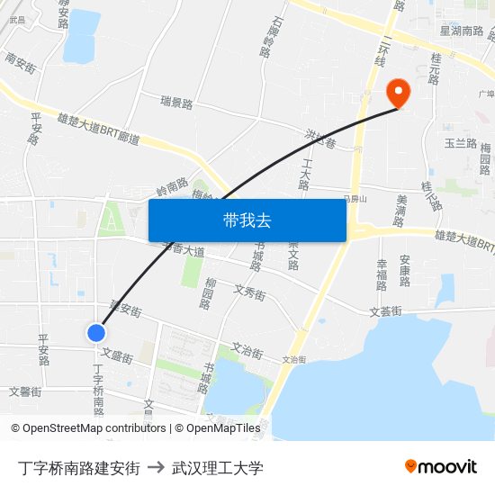 丁字桥南路建安街 to 武汉理工大学 map