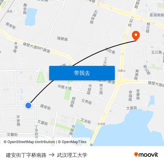 建安街丁字桥南路 to 武汉理工大学 map