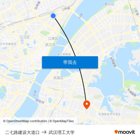 二七路建设大道口 to 武汉理工大学 map