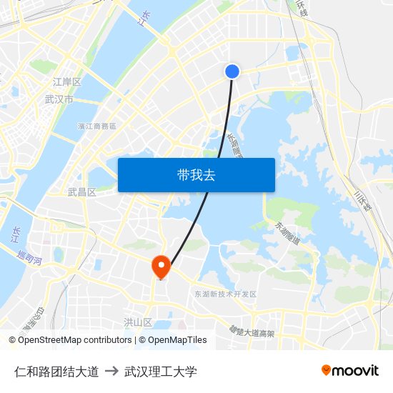 仁和路团结大道 to 武汉理工大学 map