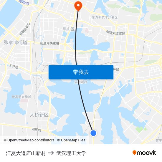江夏大道庙山新村 to 武汉理工大学 map