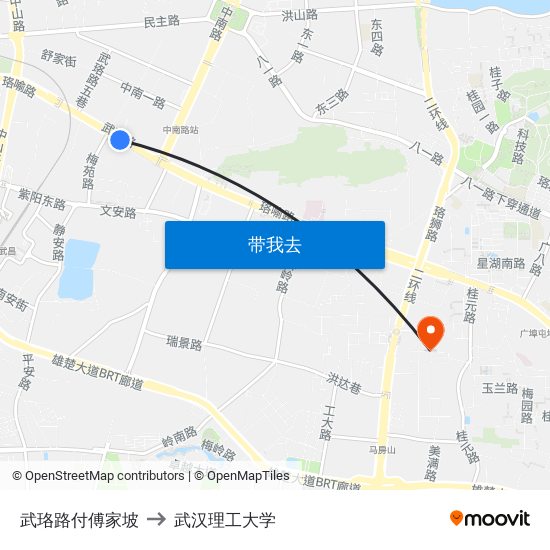 武珞路付傅家坡 to 武汉理工大学 map