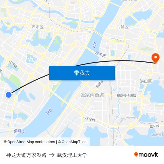 神龙大道万家湖路 to 武汉理工大学 map
