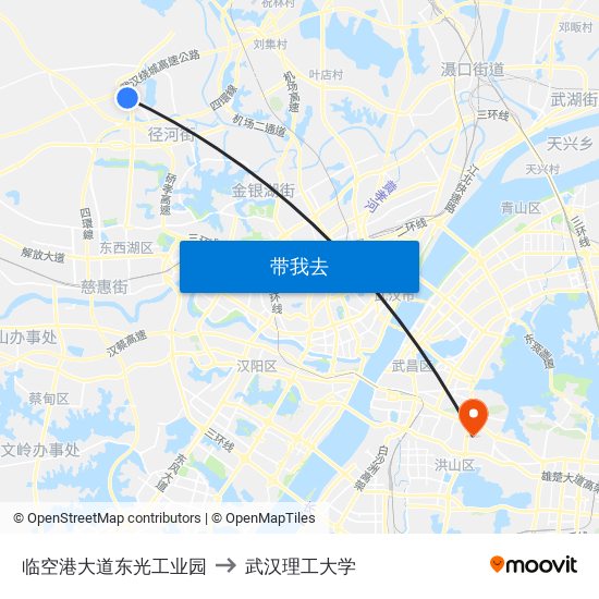 临空港大道东光工业园 to 武汉理工大学 map