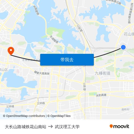 大长山路城铁花山南站 to 武汉理工大学 map