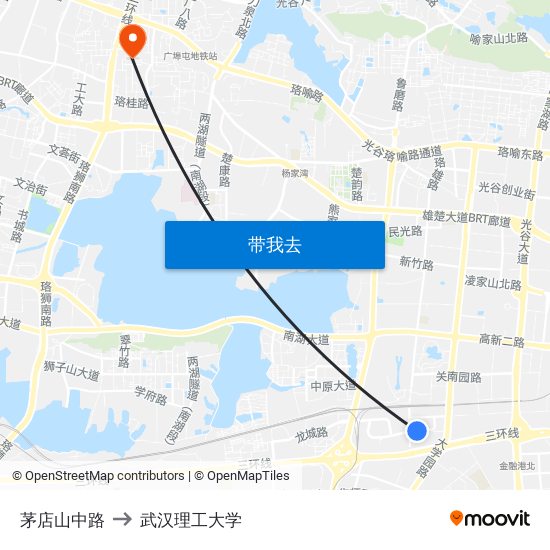 茅店山中路 to 武汉理工大学 map