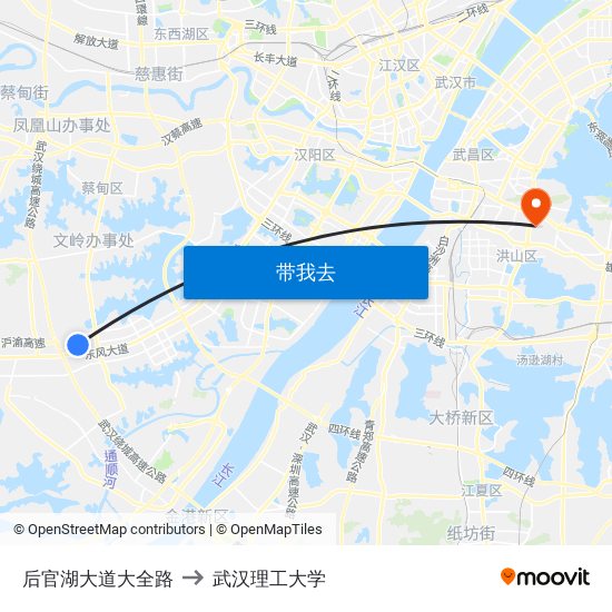 后官湖大道大全路 to 武汉理工大学 map