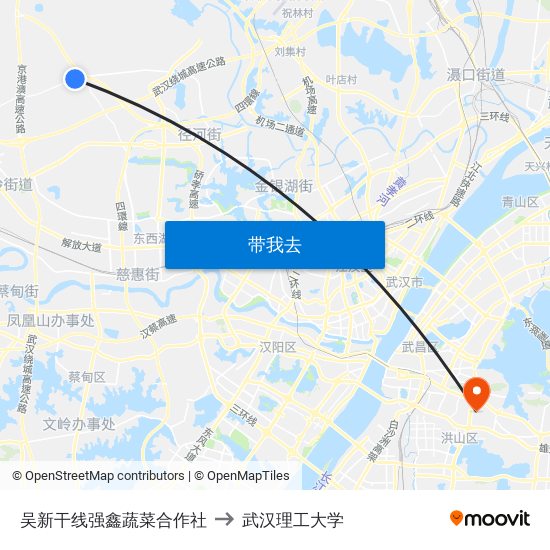 吴新干线强鑫蔬菜合作社 to 武汉理工大学 map