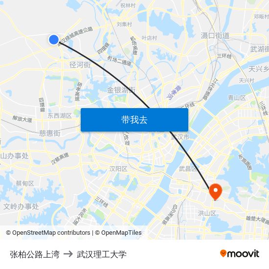 张柏公路上湾 to 武汉理工大学 map