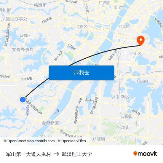 军山第一大道凤凰村 to 武汉理工大学 map