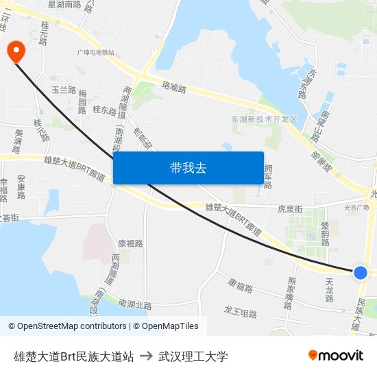 雄楚大道Brt民族大道站 to 武汉理工大学 map