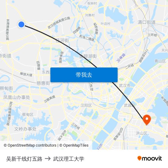 吴新干线灯五路 to 武汉理工大学 map