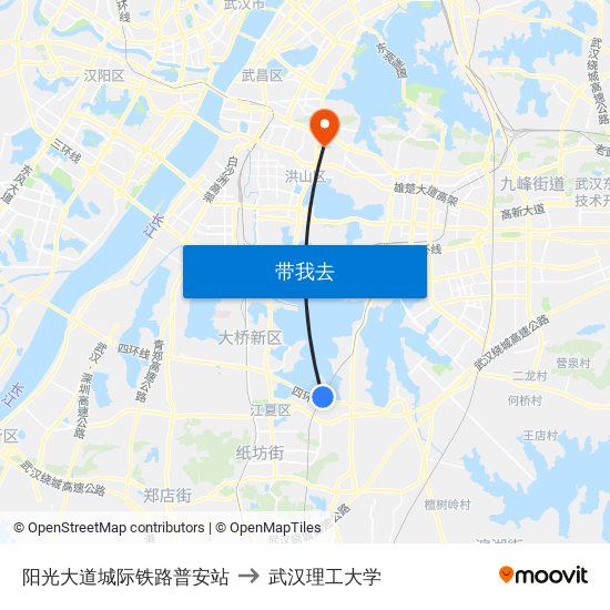 阳光大道城际铁路普安站 to 武汉理工大学 map