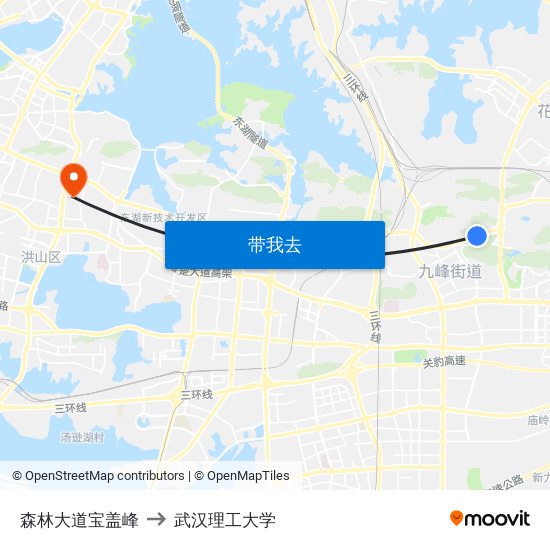 森林大道宝盖峰 to 武汉理工大学 map