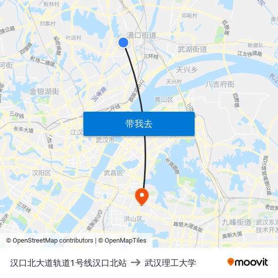 汉口北大道轨道1号线汉口北站 to 武汉理工大学 map