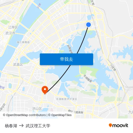 杨春湖 to 武汉理工大学 map