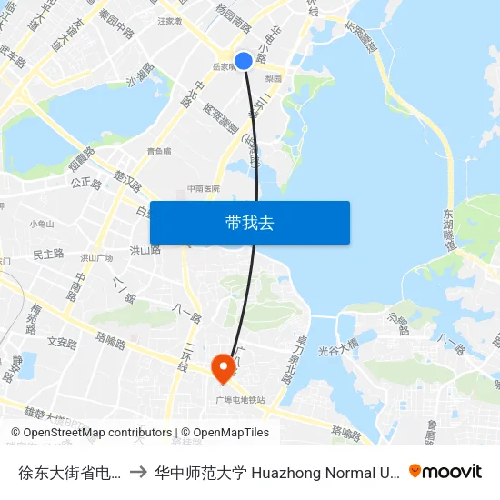 徐东大街省电大厦 to 华中师范大学 Huazhong Normal University map