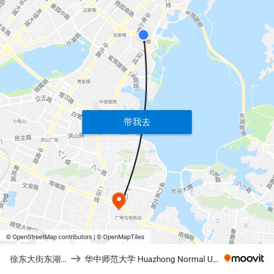 徐东大街东湖中学 to 华中师范大学 Huazhong Normal University map