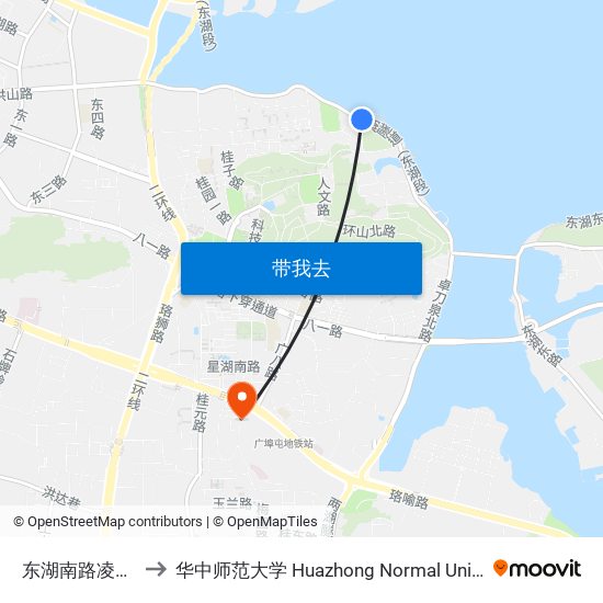 东湖南路凌波门 to 华中师范大学 Huazhong Normal University map