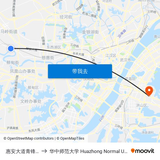 惠安大道青锋大队 to 华中师范大学 Huazhong Normal University map