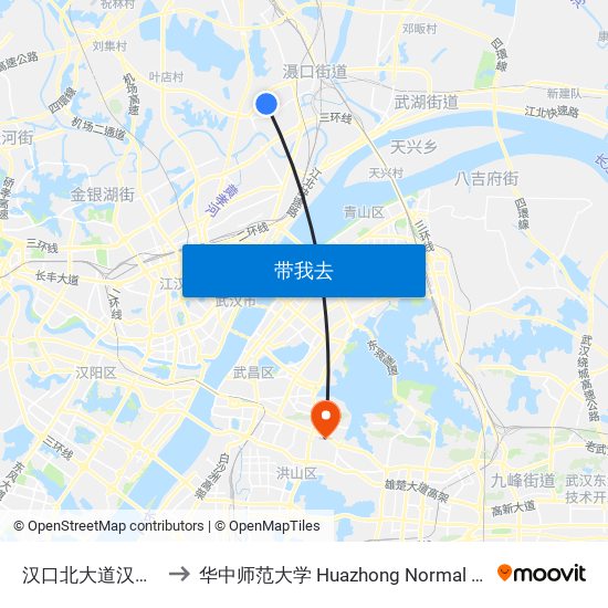 汉口北大道汉口北站 to 华中师范大学 Huazhong Normal University map