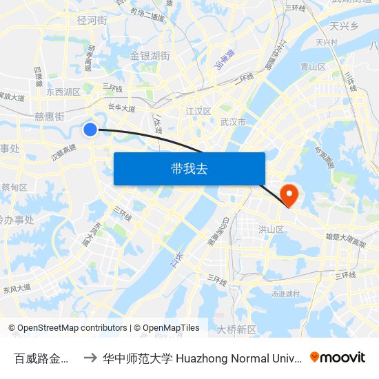 百威路金花路 to 华中师范大学 Huazhong Normal University map