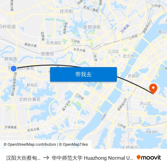 汉阳大街蔡甸广场 to 华中师范大学 Huazhong Normal University map