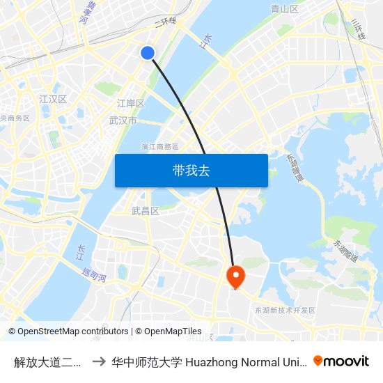 解放大道二七路 to 华中师范大学 Huazhong Normal University map