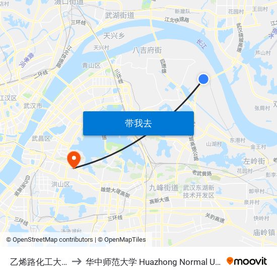 乙烯路化工大道口 to 华中师范大学 Huazhong Normal University map