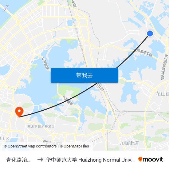 青化路冶金炉 to 华中师范大学 Huazhong Normal University map