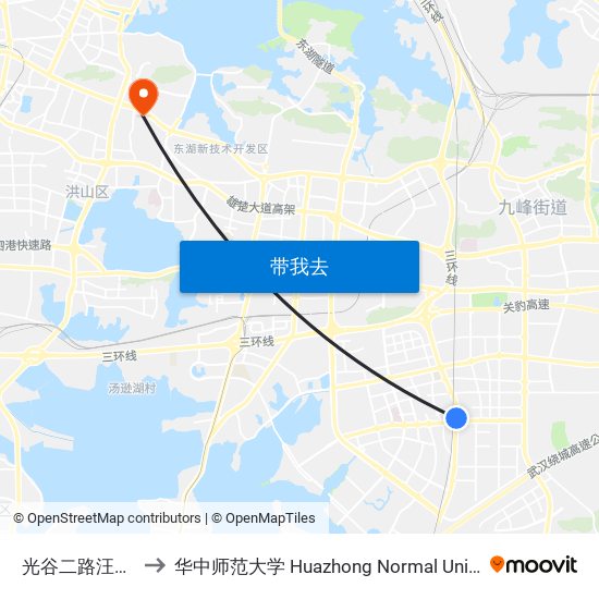 光谷二路汪田村 to 华中师范大学 Huazhong Normal University map