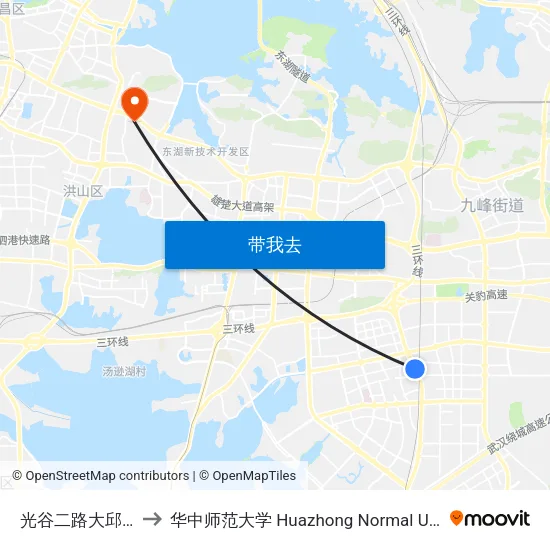 光谷二路大邱新村 to 华中师范大学 Huazhong Normal University map