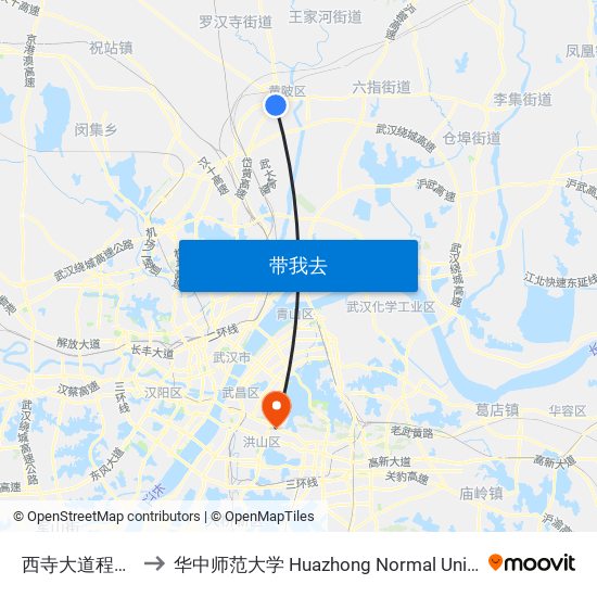 西寺大道程家墩 to 华中师范大学 Huazhong Normal University map