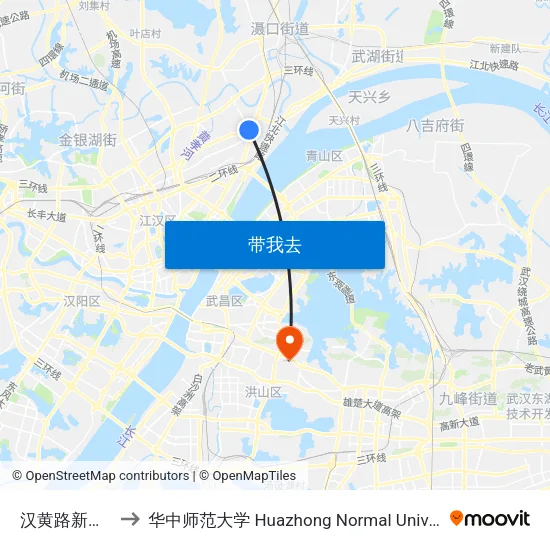 汉黄路新荣村 to 华中师范大学 Huazhong Normal University map