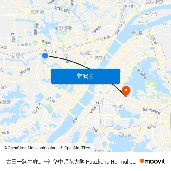 古田一路生鲜市场 to 华中师范大学 Huazhong Normal University map