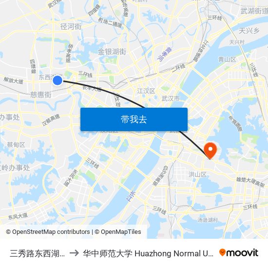 三秀路东西湖大道 to 华中师范大学 Huazhong Normal University map
