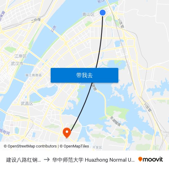 建设八路红钢二街 to 华中师范大学 Huazhong Normal University map