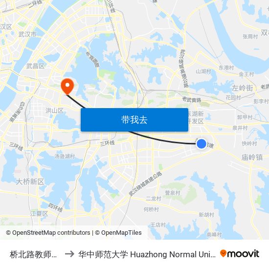 桥北路教师小区 to 华中师范大学 Huazhong Normal University map