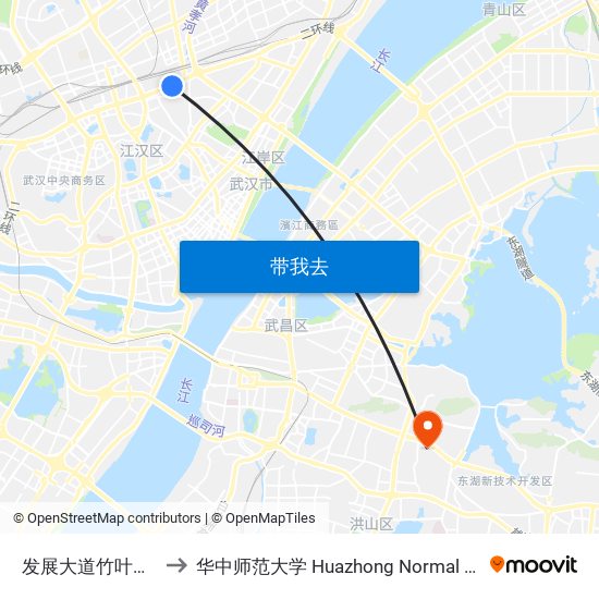 发展大道竹叶山三村 to 华中师范大学 Huazhong Normal University map