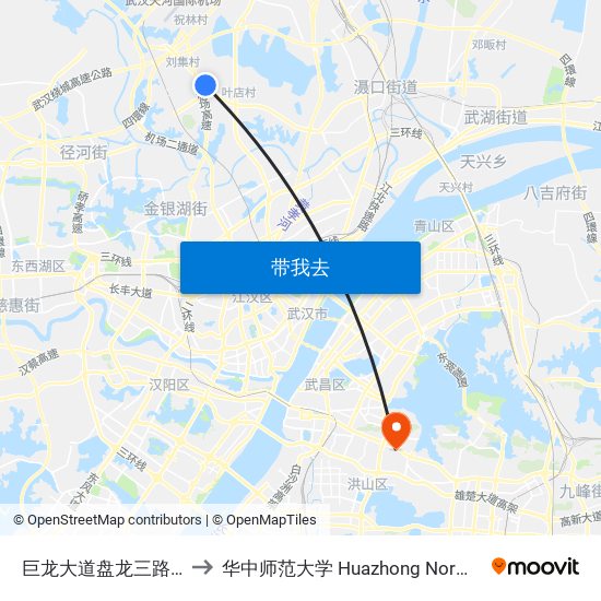 巨龙大道盘龙三路(临时站) to 华中师范大学 Huazhong Normal University map