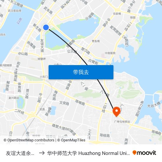 友谊大道余家湖 to 华中师范大学 Huazhong Normal University map