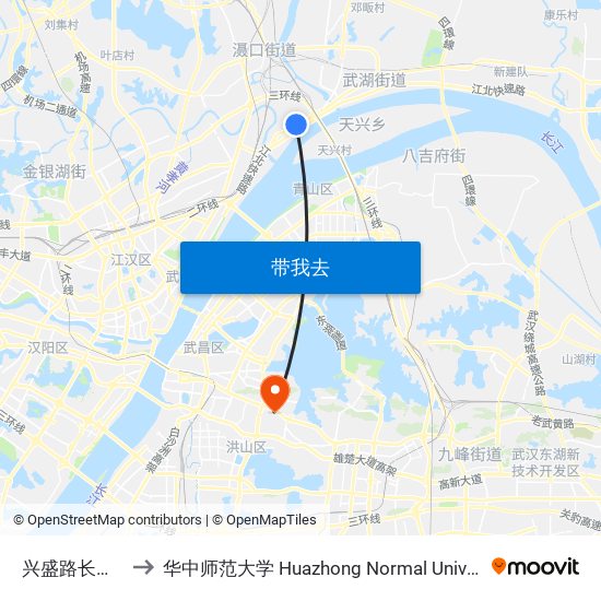 兴盛路长青村 to 华中师范大学 Huazhong Normal University map