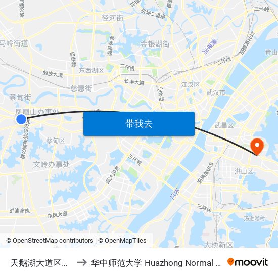 天鹅湖大道区幼儿园 to 华中师范大学 Huazhong Normal University map