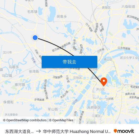 东西湖大道良种场 to 华中师范大学 Huazhong Normal University map