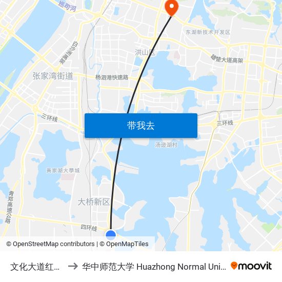 文化大道红旗村 to 华中师范大学 Huazhong Normal University map
