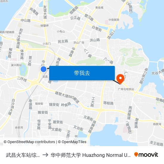 武昌火车站综合体 to 华中师范大学 Huazhong Normal University map