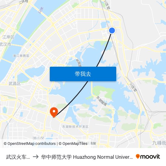 武汉火车站 to 华中师范大学 Huazhong Normal University map