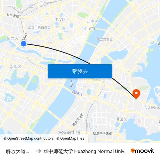 解放大道水厂 to 华中师范大学 Huazhong Normal University map