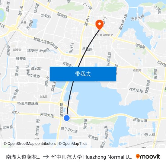 南湖大道澜花语岸 to 华中师范大学 Huazhong Normal University map